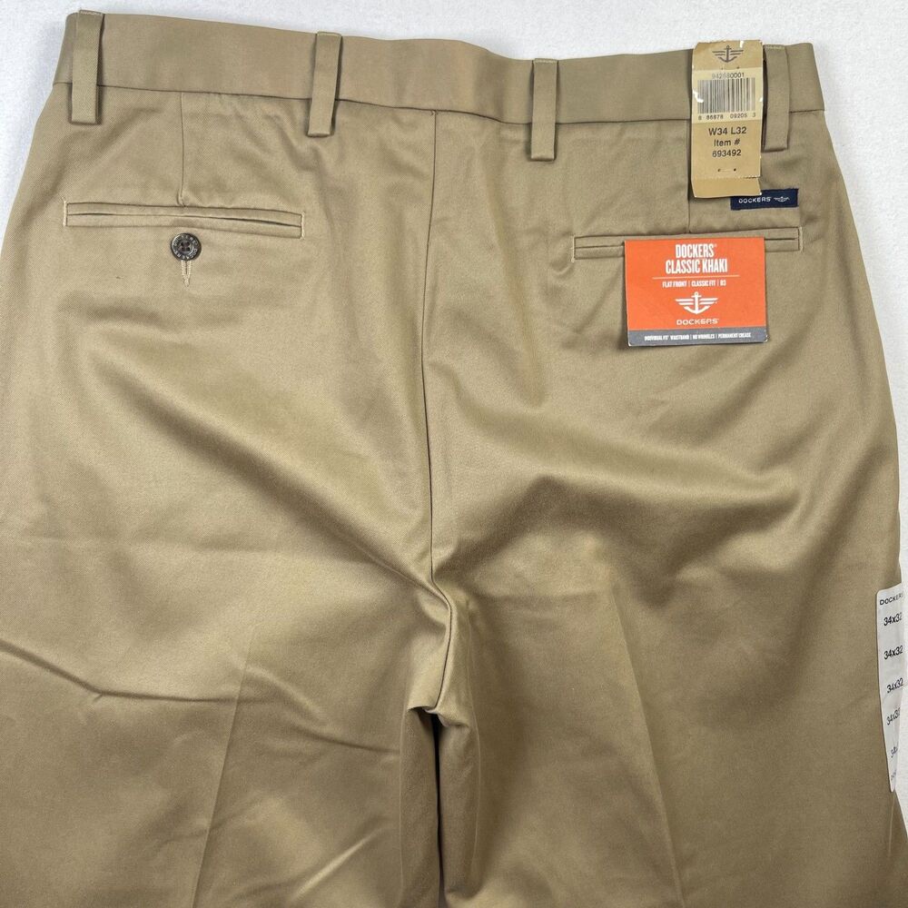 Dockers D3 Pants Men's 34 x 32 Khaki Cotton Flat Front Classic Fit Slash Pockets - Picture 13 of 14